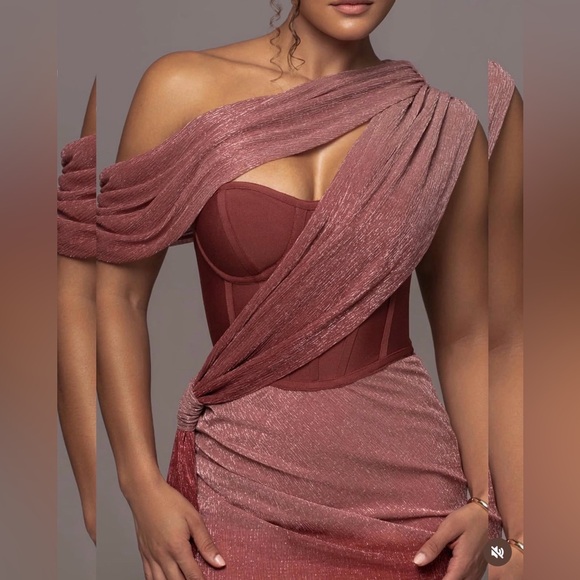 JLUXLABEL Dresses & Skirts - RED CELESTINA DRAPED MAXI DRESS Elegant Off-Shoulder Burgundy Dress
